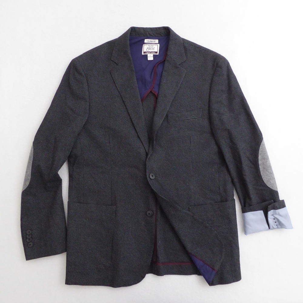 JOS A BANK 1905 Mens Tailored Fit Blazer Jacket Houndstooth Elbow Patch Large